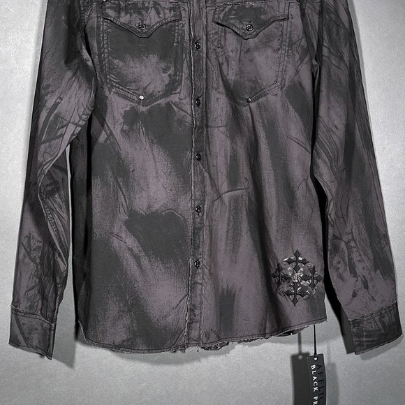 NWOT Affliction Black Premium Distressed Long Sleeve Shirt Razor Blade Size XL - Picture 5 of 14
